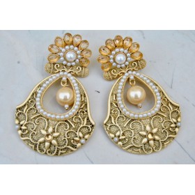 Antique Pearl Yellow Flower Earrings